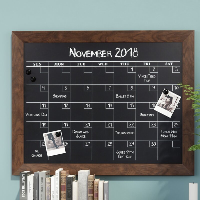 Union Rustic Framed Monthly Calendar Wall Mounted Chalkboard